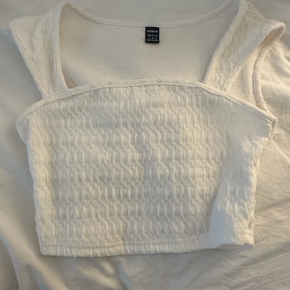 SHEIN White Smocked Crop Tank Top